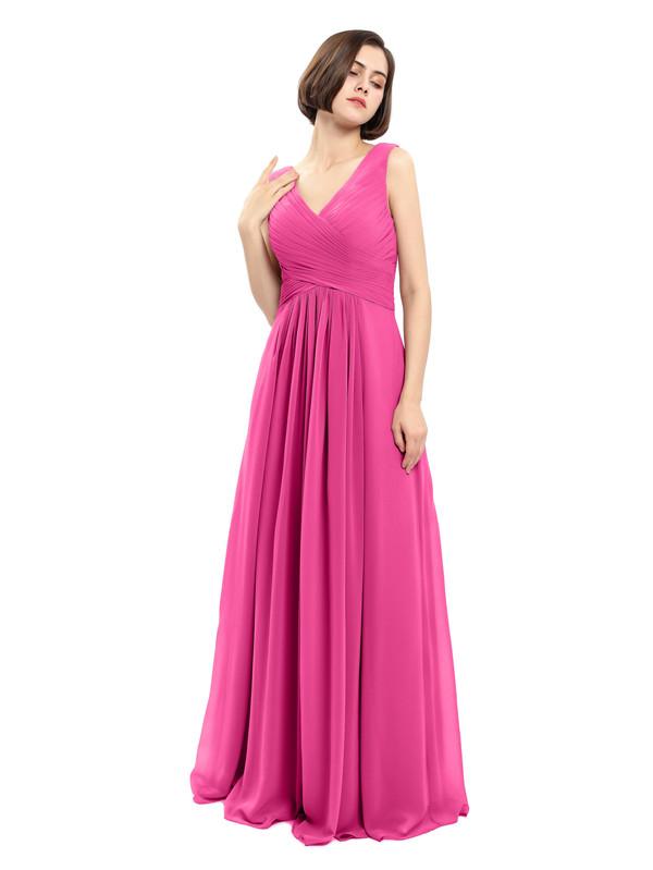 A-line V-neck Sleeveless Chiffon Bridesmaid Dresses