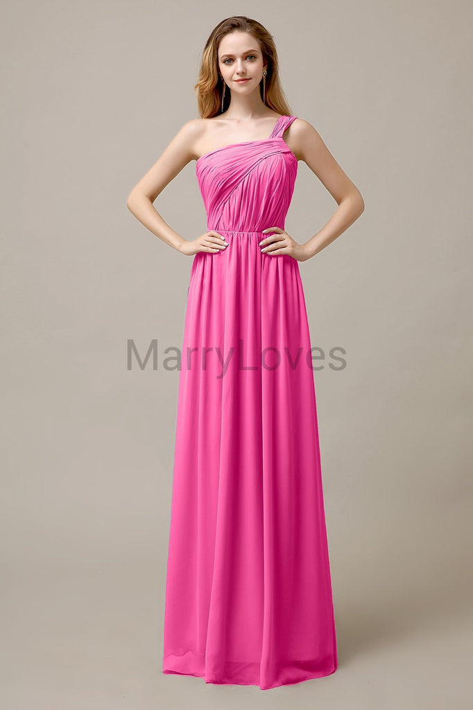 A-line One Shoulder Pleats Bridesmaid Dresses