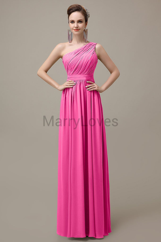 One Shoulder Chiffon Floor Length Bridesmaid Dresses