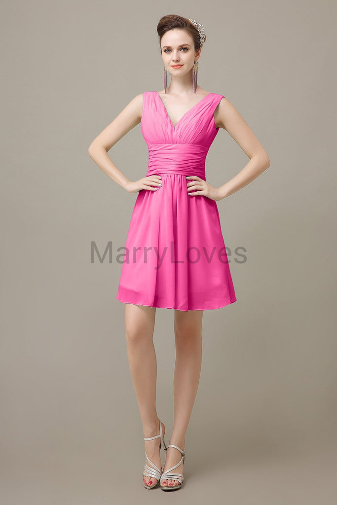 V-neck Sleeveless Chiffon Bridesmaid Dresses