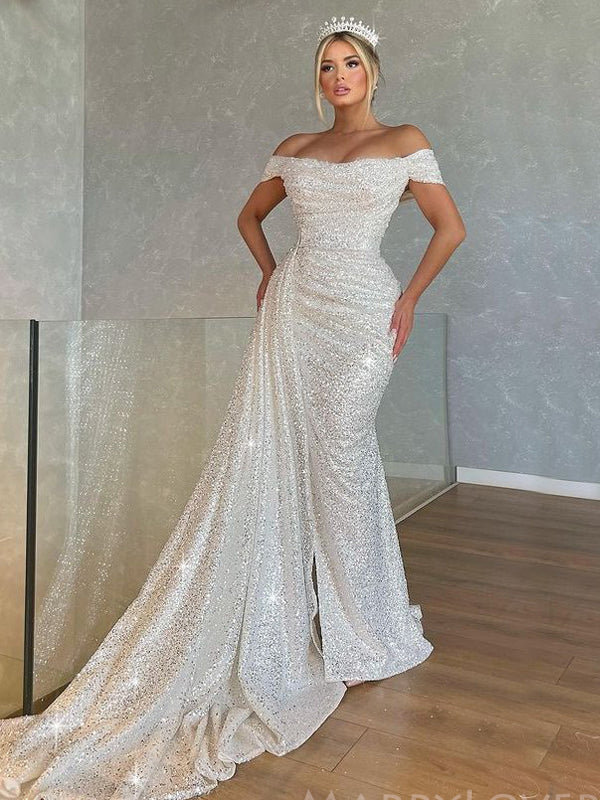 Off Shoulder White Sequins Mermaid Long Evening Prom Dresses, Custom H MarryLover Off Shoulder White Sequins Mermaid Long Evening Prom Dresses, Custom H MarryLover