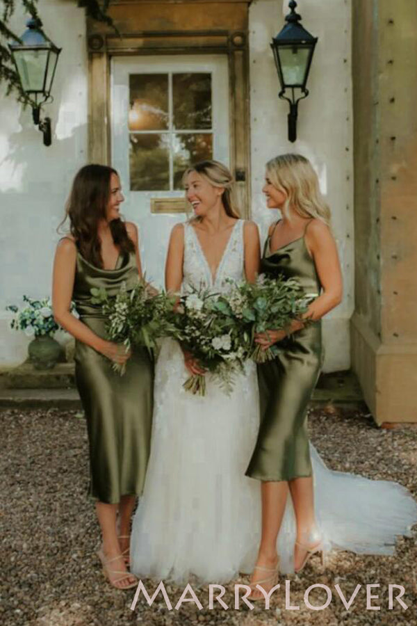 Spaghetti Straps Cowl Neck Green Satin Long Bridesmaid Dresses , BN100 MarryLover Spaghetti Straps Cowl Neck Green Satin Long Bridesmaid Dresses , BN100 MarryLover