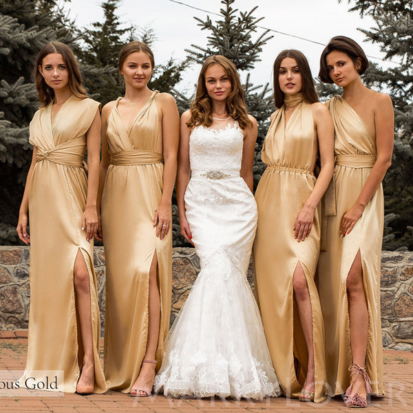 Cheap Gold Soft Satin Simple Side Slit Long Mermaid Bridesmaid Dresses , BN1005 Cheap Gold Soft Satin Simple Side Slit Long Mermaid Bridesmaid Dresses , BN1005