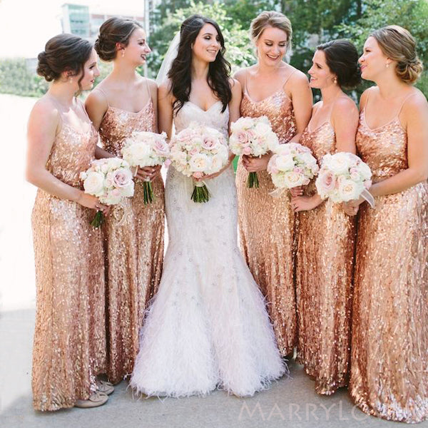 Spaghetti Straps Gold Sequin Long Sheath Bridesmaid Dresses , BN1041 MarryLover Spaghetti Straps Gold Sequin Long Sheath Bridesmaid Dresses , BN1041 MarryLover