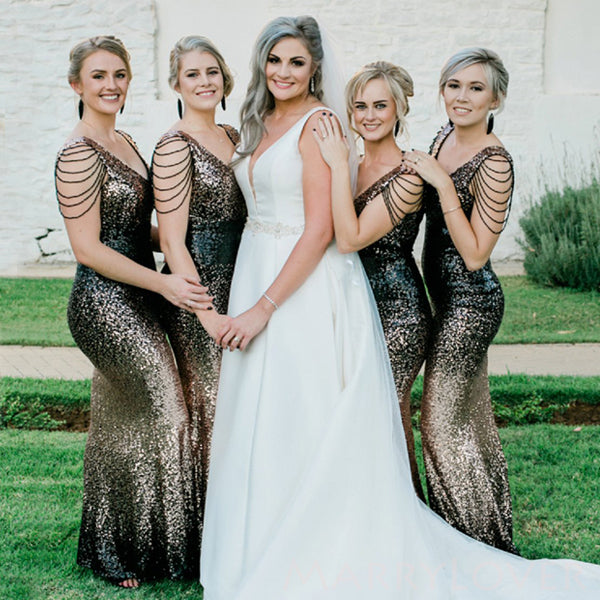 V-neck Gradient Sequin Long Mermaid Bridesmaid Dresses , BN1070 V-neck Gradient Sequin Long Mermaid Bridesmaid Dresses , BN1070