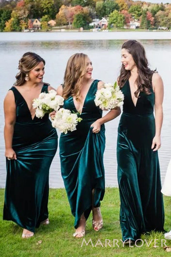 Dark Green Velvet Long V-neck Bridesmaid Dresses, BN1106 MarryLover Dark Green Velvet Long V-neck Bridesmaid Dresses, BN1106 MarryLover