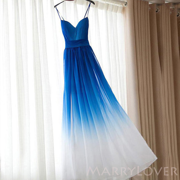 A-line Gradient Chiffon Long Bridesmaid Dresses, Cheap Custom Blue Bridesmaid Dress, BN1122 A-line Gradient Chiffon Long Bridesmaid Dresses, Cheap Custom Blue Bridesmaid Dress, BN1122