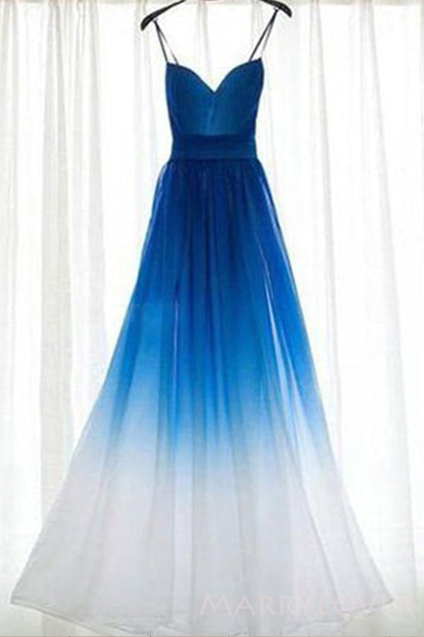 A-line Gradient Chiffon Long Bridesmaid Dresses, Cheap Custom Blue Bridesmaid Dress, BN1122