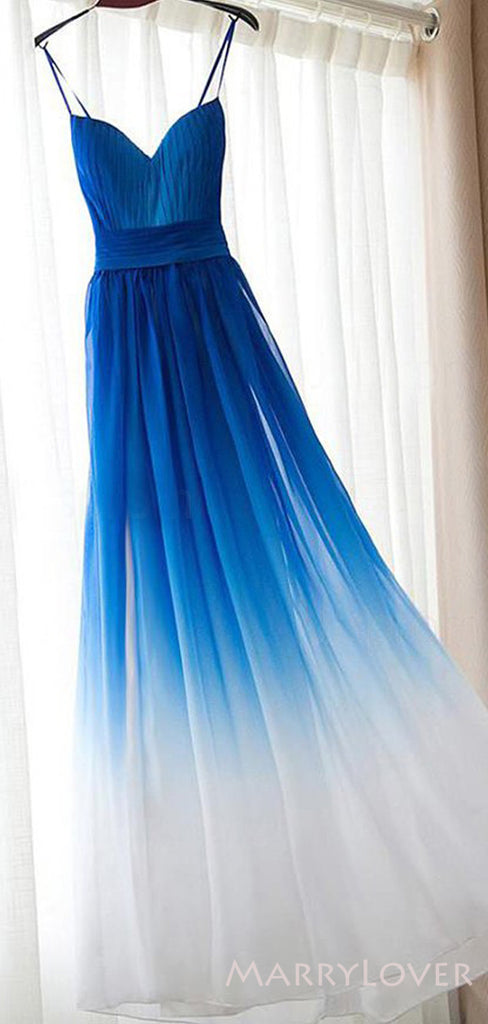 A-line Gradient Chiffon Long Bridesmaid Dresses, Cheap Custom Blue Bridesmaid Dress, BN1122