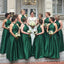 A-line Dark Green Satin Long  Halter Custom Bridesmaid Dresses , BN1137