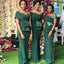 Dark Green Satin Mermaid Appliques Long Custom Bridesmaid Dresses , BN1141