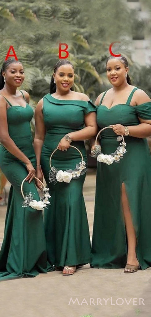 Mismatched Mermaid Dark Green Satin Long Custom Bridesmaid Dresses, BN1142