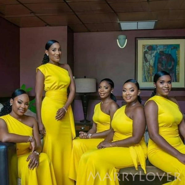 One Shoulder Yellow Long Mermaid Custom Bridesmaid Dresses , BN1155 One Shoulder Yellow Long Mermaid Custom Bridesmaid Dresses , BN1155