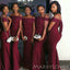 Spaghetti Straps Burgundy Long Mermaid Custom Bridesmaid Dresses , BN1167