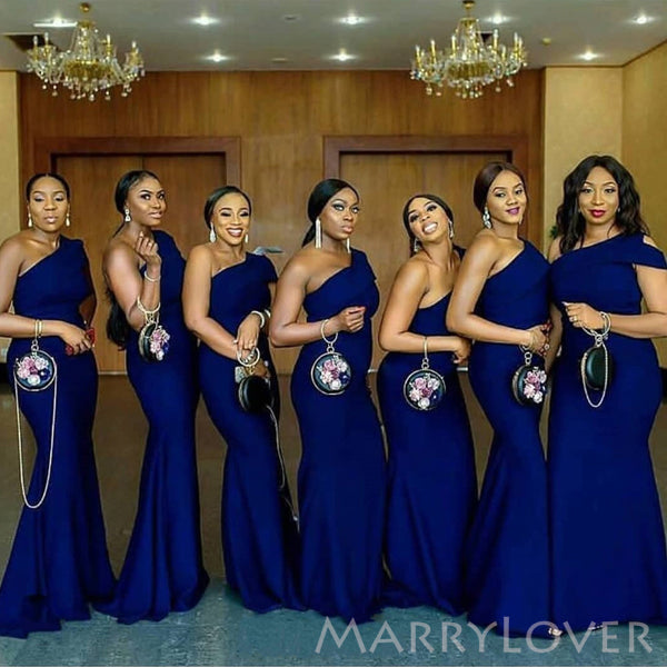 Simple One Shoulder Royal Blue Satin Long Mermaid Custom Bridesmaid Dresses , BN1183 Simple One Shoulder Royal Blue Satin Long Mermaid Custom Bridesmaid Dresses , BN1183
