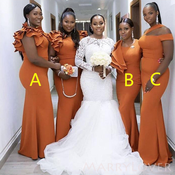 Mismatched Orange Long Mermaid Custom Bridesmaid Dresses , BN1184 Mismatched Orange Long Mermaid Custom Bridesmaid Dresses , BN1184