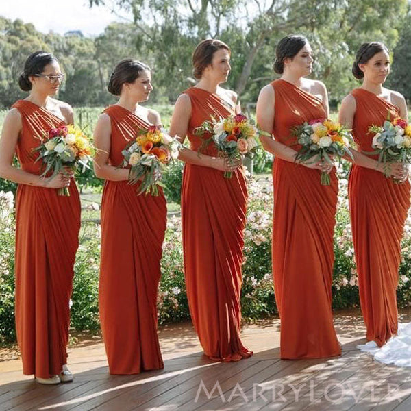 One Shoulder Burnt Orange Chiffon Long Custom Bridesmaid Dresses , BN1188 One Shoulder Burnt Orange Chiffon Long Custom Bridesmaid Dresses , BN1188