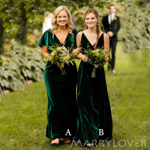 Mismatched Dark Green Velvet Deep V-neck Long Custom Bridesmaid Dresses , BN1191 Mismatched Dark Green Velvet Deep V-neck Long Custom Bridesmaid Dresses , BN1191