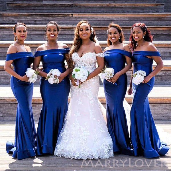 Simple Royal Blue Satin Off Shoulder Mermaid Long Custom Bridesmaid Dr MarryLover Simple Royal Blue Satin Off Shoulder Mermaid Long Custom Bridesmaid Dr MarryLover