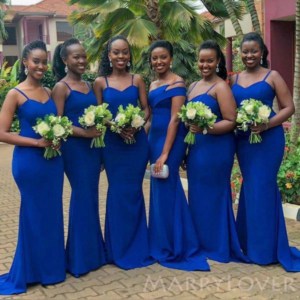 Mismatched Royal Blue Spaghetti Straps Long Mermaid Custom Bridesmaid MarryLover Mismatched Royal Blue Spaghetti Straps Long Mermaid Custom Bridesmaid MarryLover