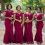 Simple Burgundy Off Shoulder Spaghetti Straps Long Mermaid Custom Bridesmaid Dresses , BN1228