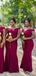 Simple Burgundy Off Shoulder Spaghetti Straps Long Mermaid Custom Bridesmaid Dresses , BN1228