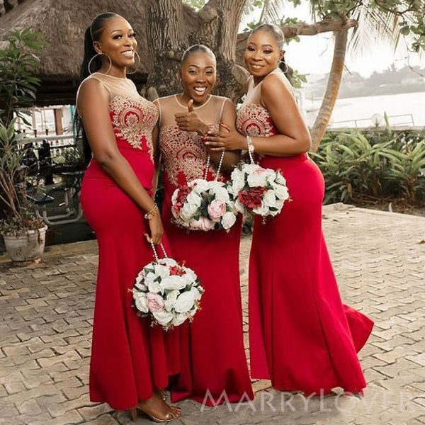 Mermaid Appliques Red Long Custom Bridesmaid Dresses , BN1238 MarryLover Mermaid Appliques Red Long Custom Bridesmaid Dresses , BN1238 MarryLover