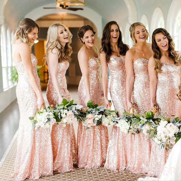 Simple Sequins Strapless Mermaid Long Custom Bridesmaid Dresses , BN12 MarryLover Simple Sequins Strapless Mermaid Long Custom Bridesmaid Dresses , BN12 MarryLover
