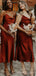 Simple Spaghetti Straps Rust Satin Long Custom Bridesmaid Dresses , BN1262