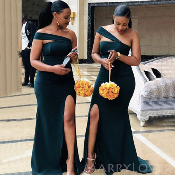 One Shoulder Navy Blue Mermaid Long Side Slit Custom Bridesmaid Dresses , BN1269 One Shoulder Navy Blue Mermaid Long Side Slit Custom Bridesmaid Dresses , BN1269