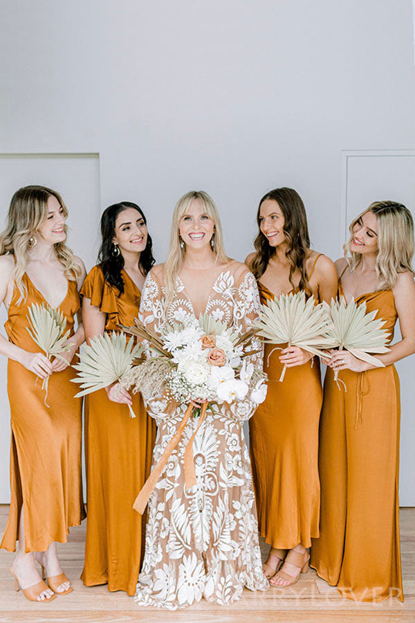 Mismatched V-neck Long Custom Bridesmaid Dresses , BN1273