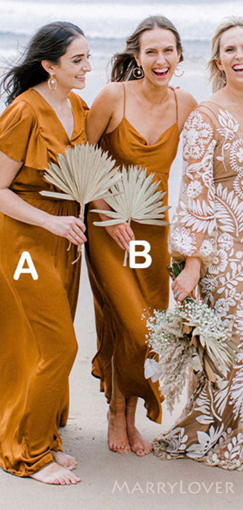 Mismatched V-neck Long Custom Bridesmaid Dresses , BN1273