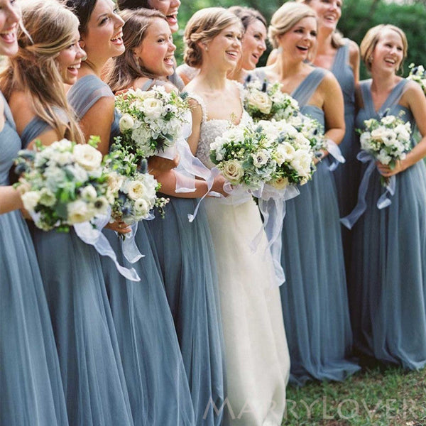 A-line Dusty Blue Tulle Long Custom Bridesmaid Dresses , BN1277 MarryLover A-line Dusty Blue Tulle Long Custom Bridesmaid Dresses , BN1277 MarryLover