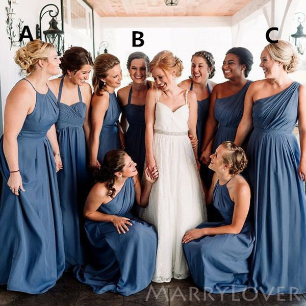 Mismatched A-line Dusty Blue Chiffon Long Custom Bridesmaid Dresses , – MarryLover Mismatched A-line Dusty Blue Chiffon Long Custom Bridesmaid Dresses , – MarryLover