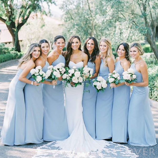 Dusty Blue Chiffon Halter Long Custom Bridesmaid Dresses , BN1280 – MarryLover Dusty Blue Chiffon Halter Long Custom Bridesmaid Dresses , BN1280 – MarryLover