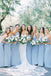 Dusty Blue Chiffon Halter Long Custom Bridesmaid Dresses , BN1280