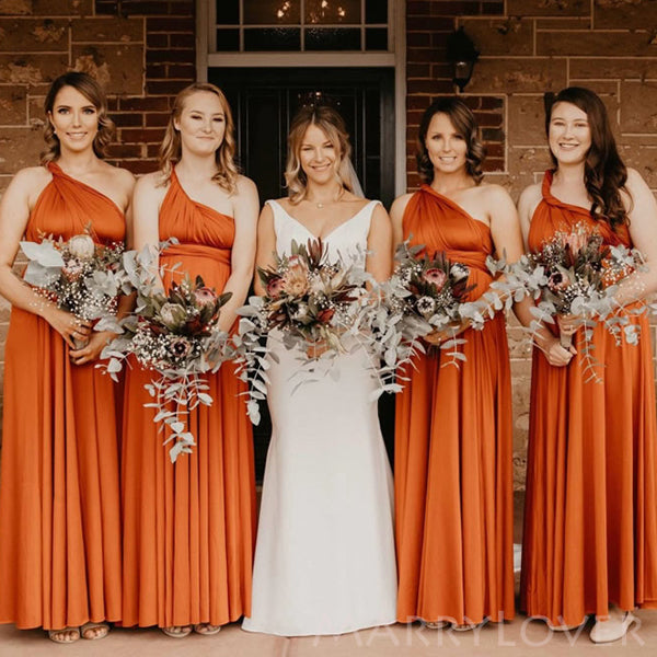 orange infinity dress Simple One Shoulder A-line Burnt Orange Long Custom Bridesmaid Dresses , BN1286