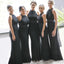 Sexy Halter Black Long Mermaid Custom Bridesmaid Dresses , BN1312