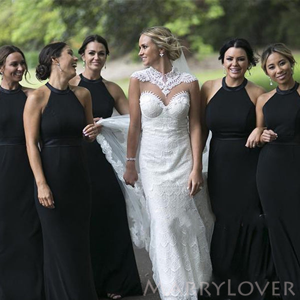 Sexy Halter Black Long Mermaid Custom Bridesmaid Dresses , BN1312