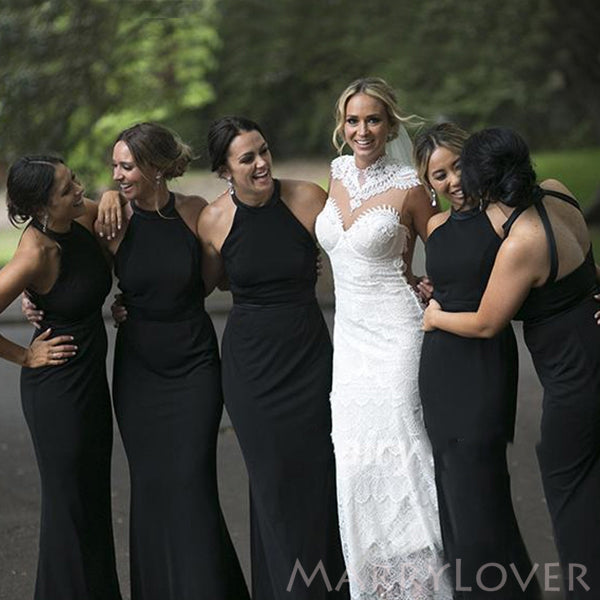 Sexy Halter Black Long Mermaid Custom Bridesmaid Dresses , BN1312