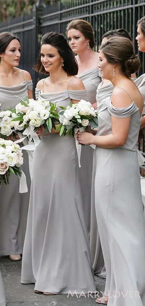 Off Shoulder Gredy Spaghetti Straps Long Custom Bridesmaid Dresses , BN1333