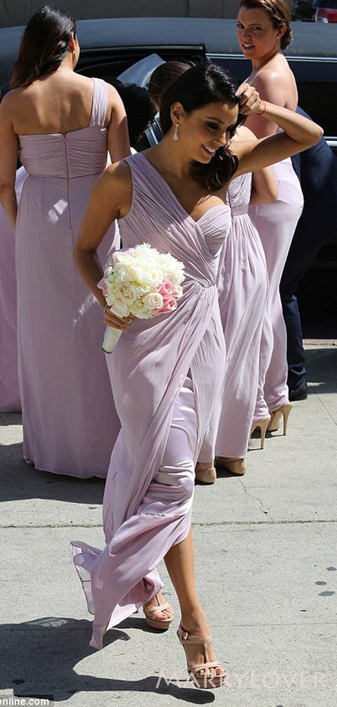 One Shoulder Chiffon Side Slit Long Custom Bridesmaid Dresses , BN1341