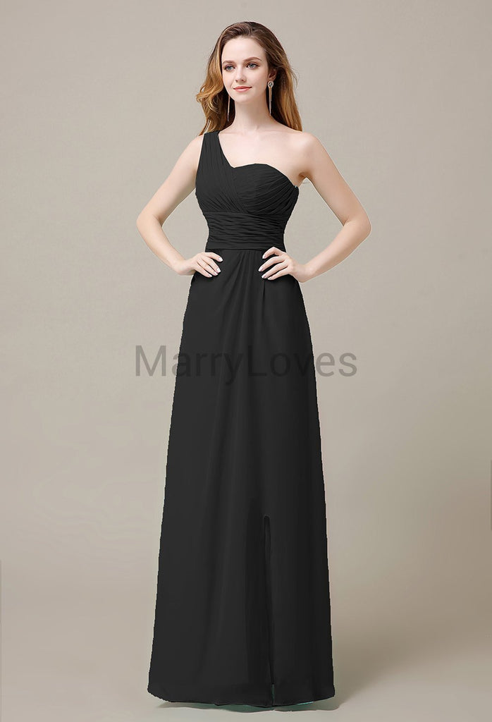 One Shoulder Chiffon Long Bridesmaid Dresses