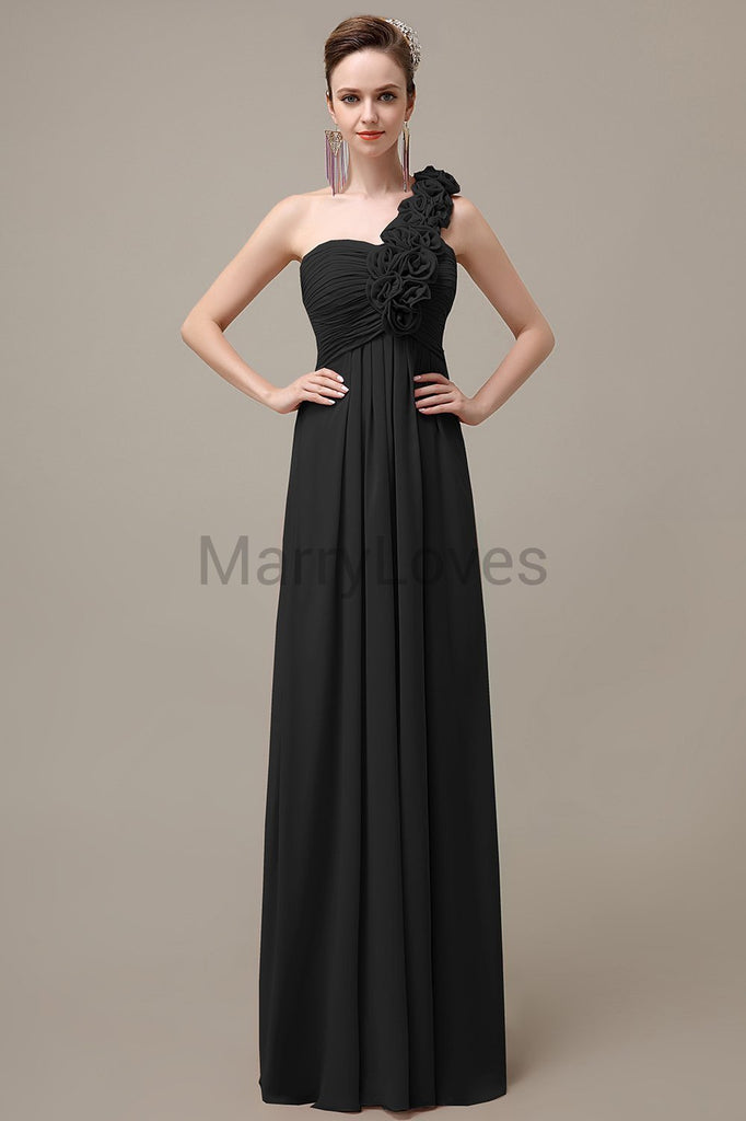 One Shoulder Chiffon Floor Length Bridesmaid Dresses