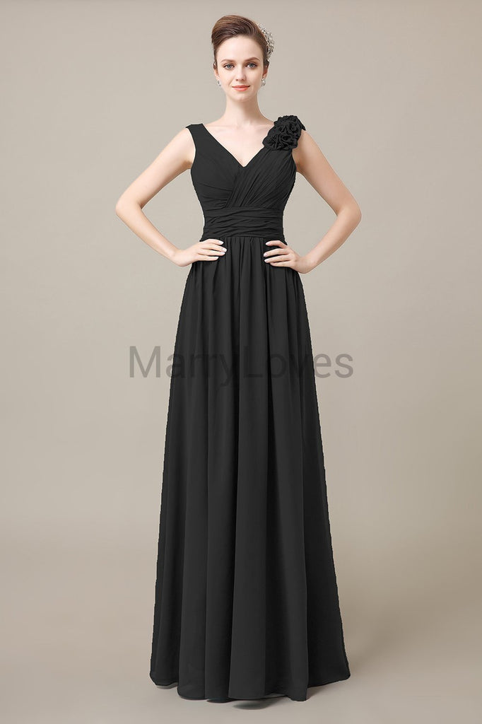 V-Neck Long Chiffon Bridesmaid Dresses
