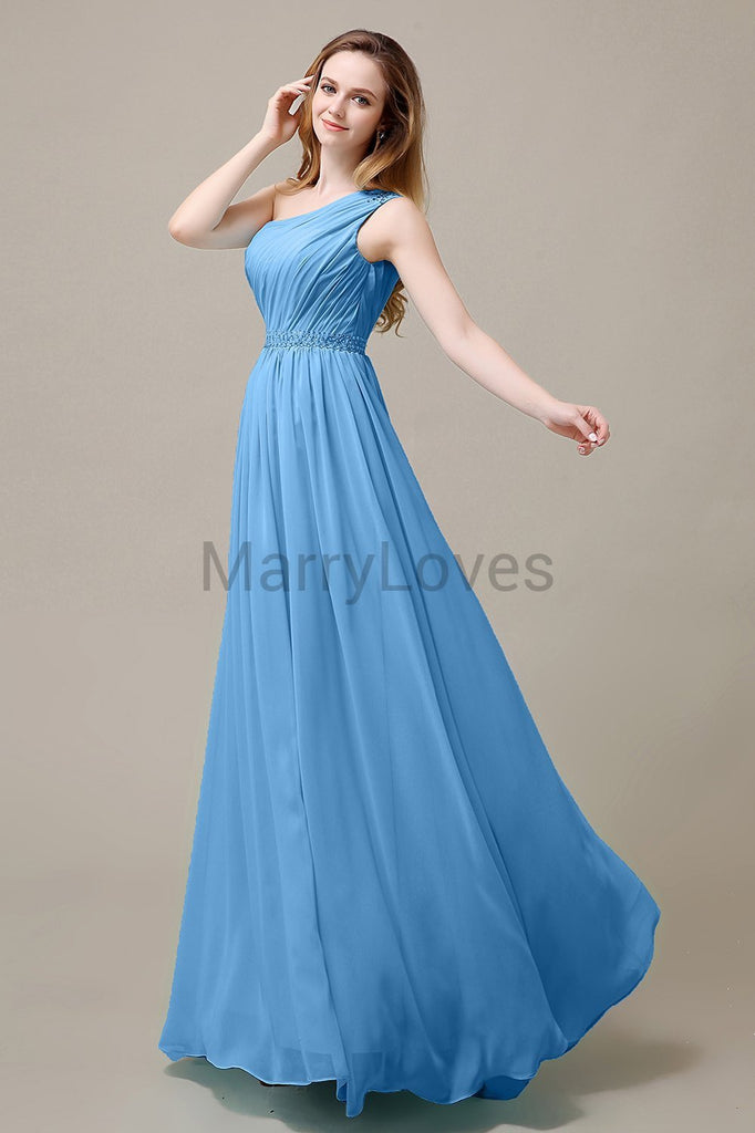 One Shoulder Beading Long Bridesmaid Dress