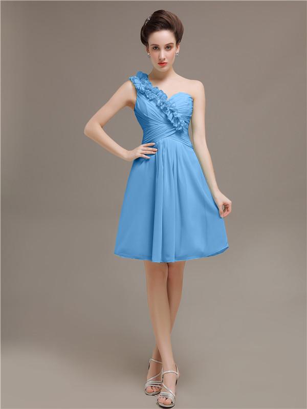 One Shoulder Pleats Bridesmaid Dresses