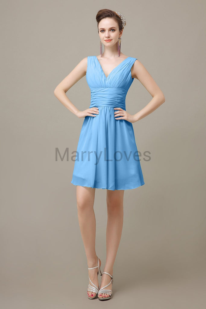 V-neck Sleeveless Chiffon Bridesmaid Dresses