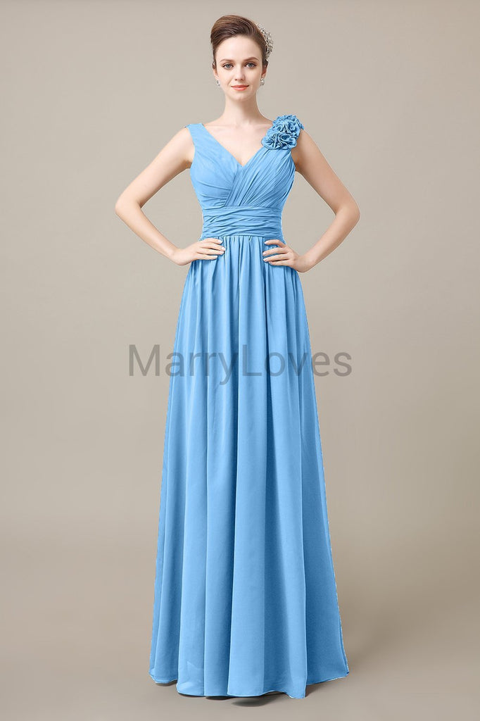 V-Neck Long Chiffon Bridesmaid Dresses