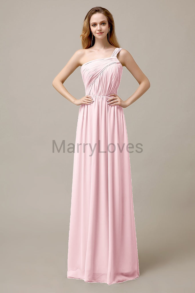 A-line One Shoulder Pleats Bridesmaid Dresses